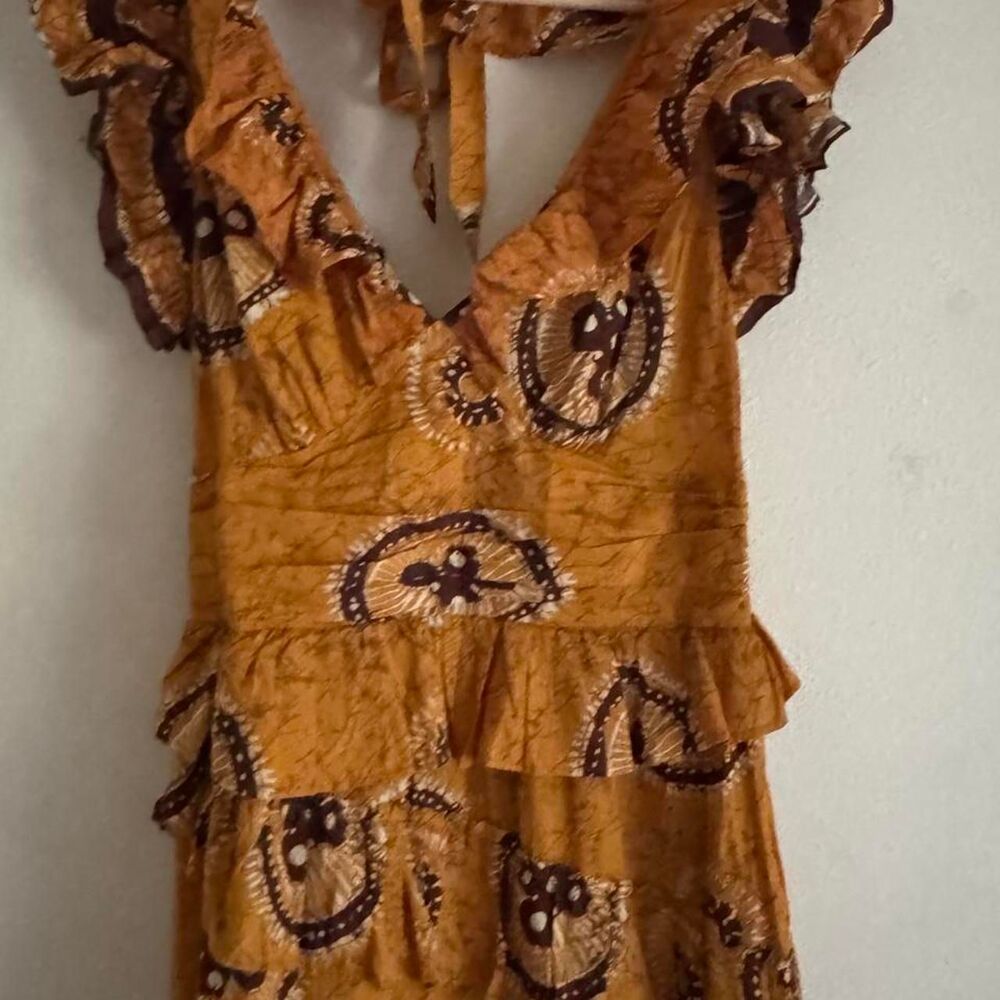 Anthropologie Love the Label Adrienne Gold Yellow Ruffled Boho Maxi Dress Medium - Picture 8 of 8